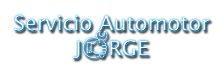 Logo del Servicio Automotor JORGE. Está conformado por el propio nombre del taller, escrito en color negro y con un sombreado celeste. Además, la O de Jorge es una mano sujetando una llave combinada.